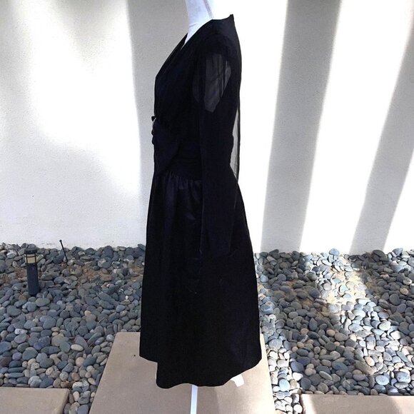 Ann Hobbs For Kastina Dress Womens Size 10 Satin Chiffon Bow Front V Neck Black - Picture 9 of 12